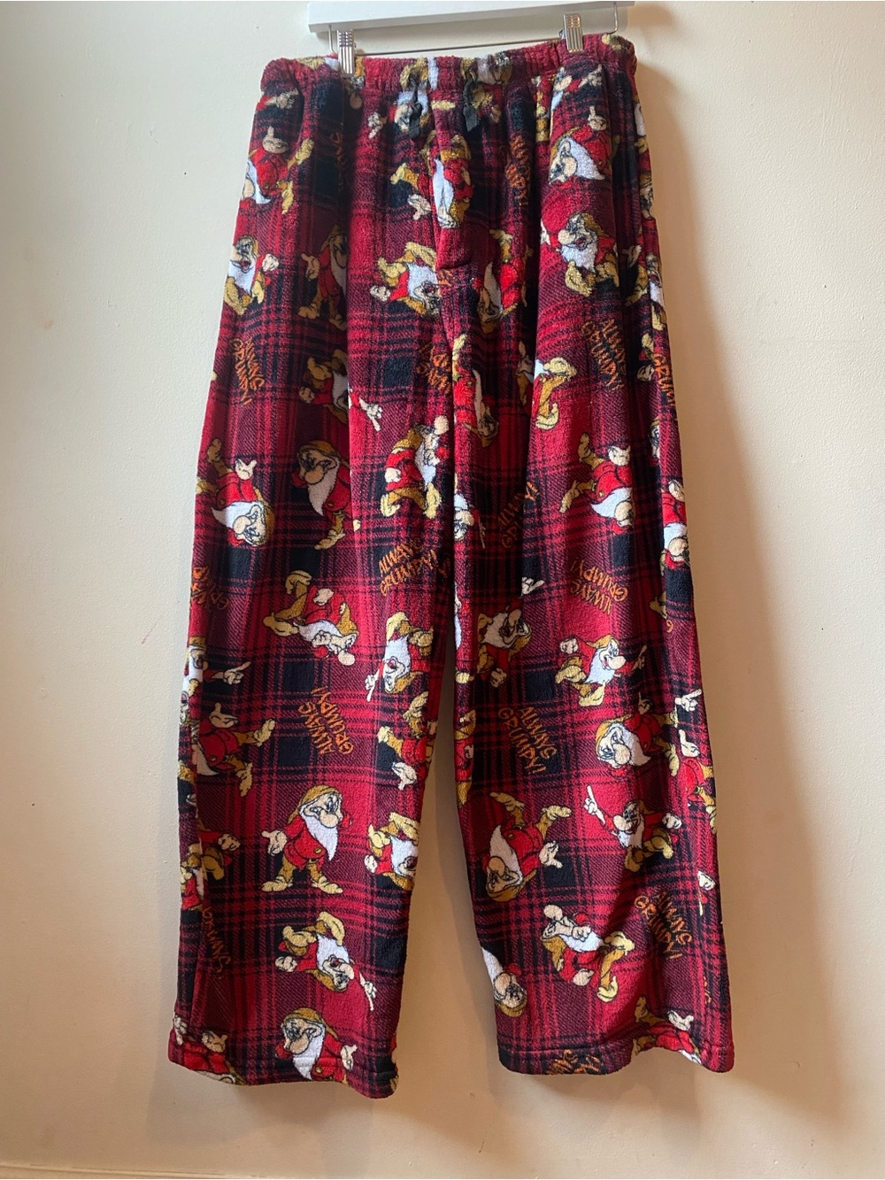 Disney Red Plaid Fleece Joggers with Character Print